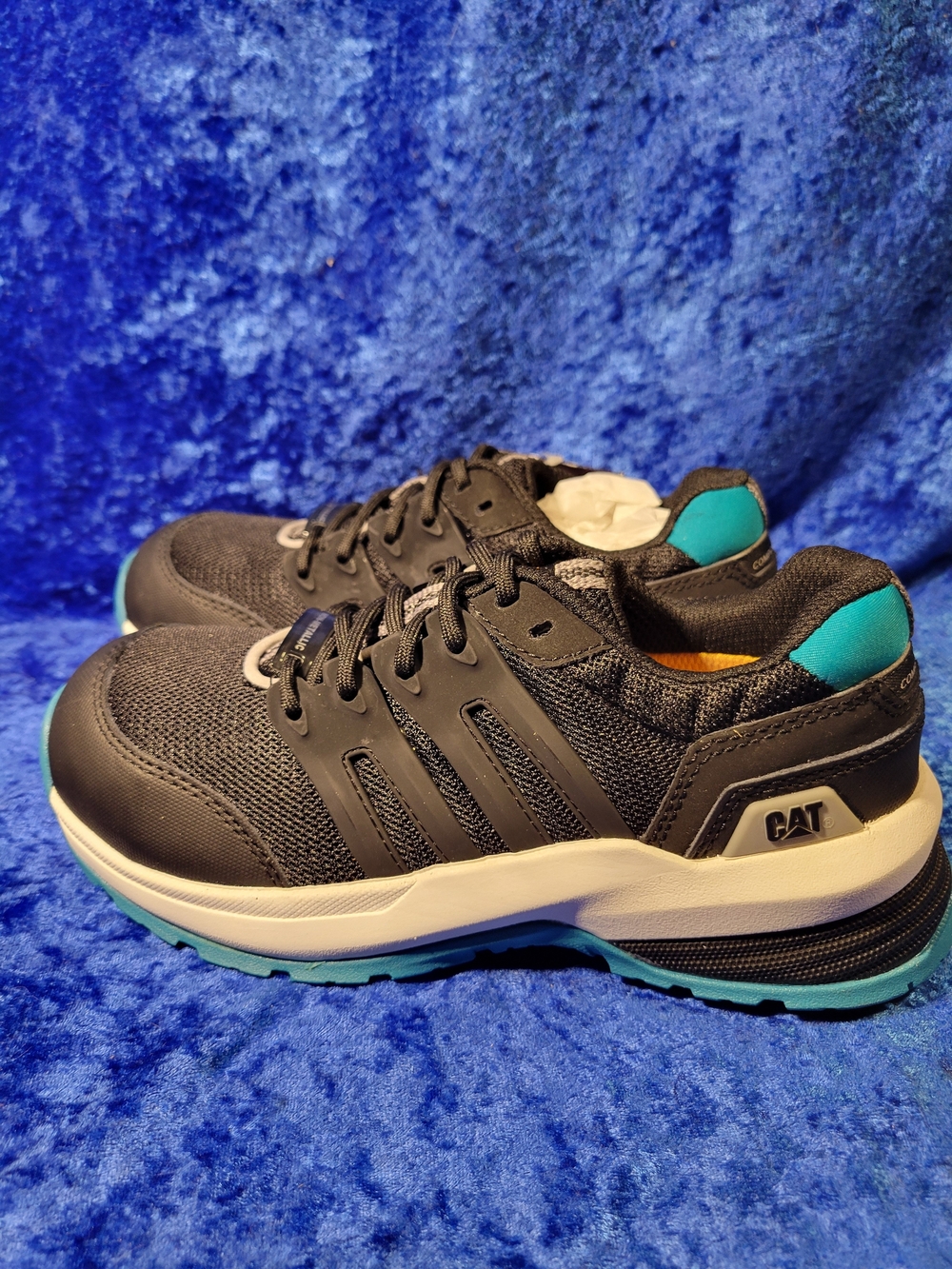 Caterpillar Woman's Black Work Sneakers with Teal Accents Size 5